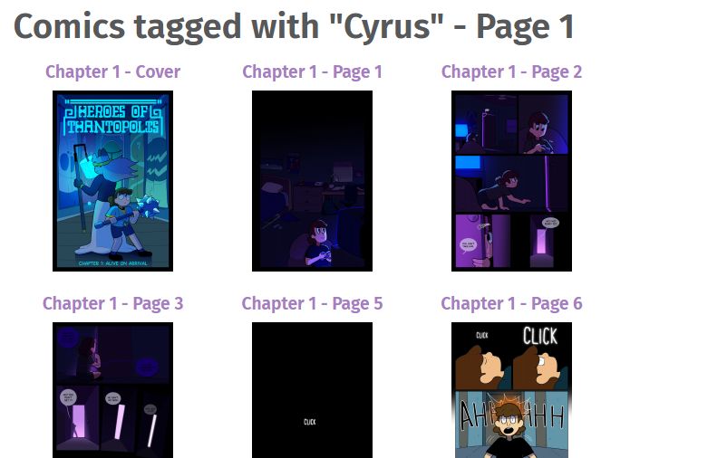 Screenshot of a tagged character listing, for "Cyrus"